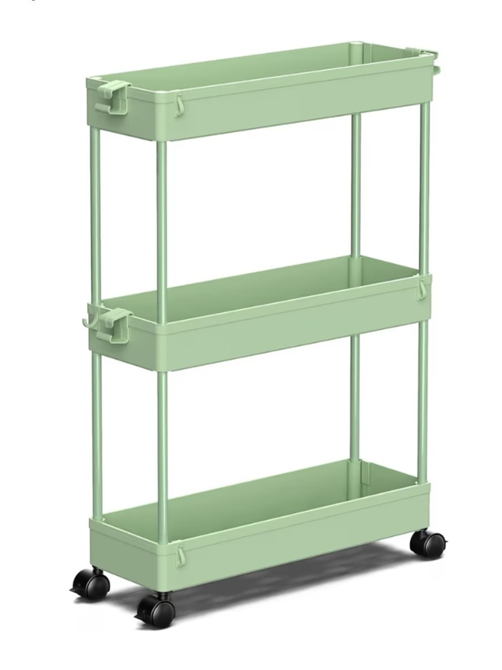 Mint Green 3 Tier Slim Utility Cart Kitchen Desk Bathroom Storage Rack Wheels